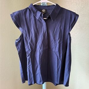 Bobeau Navy Sleeveless Button Down Shirt